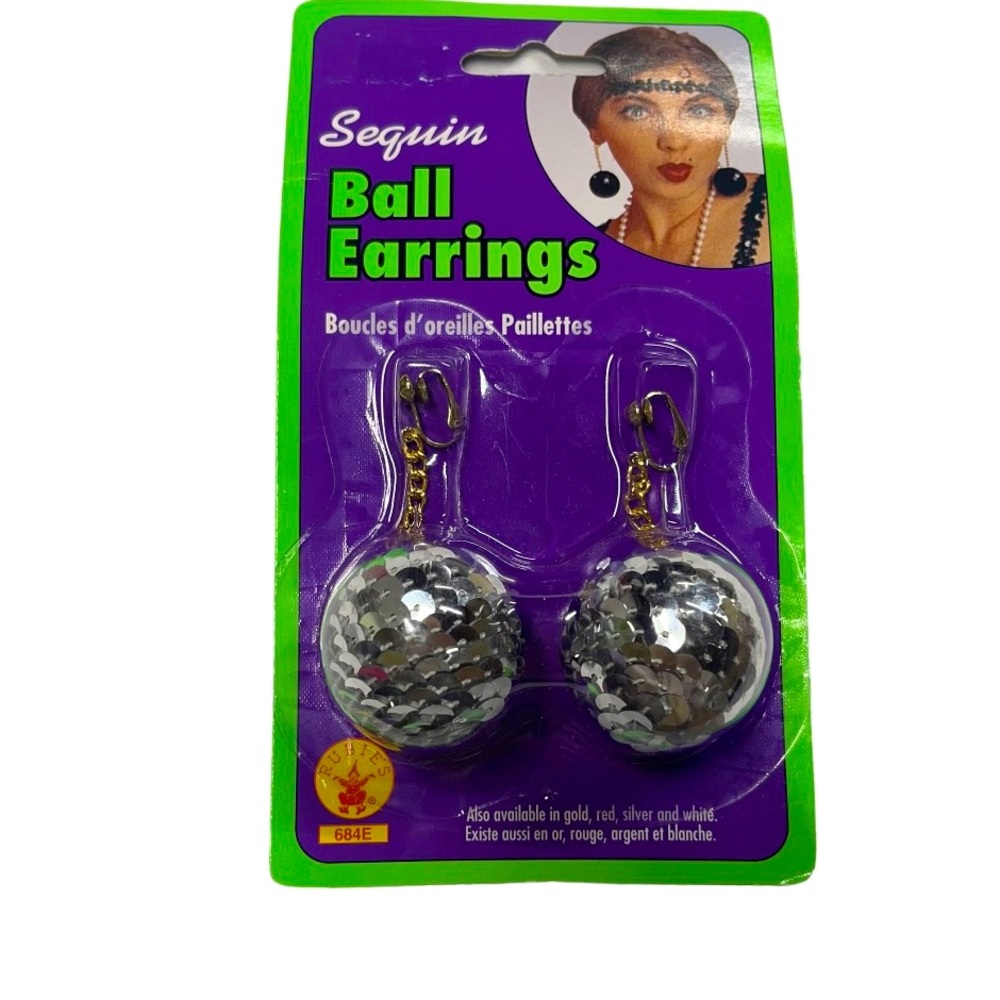 Sequin Ball Earrings. Disco ball costume silver clip on cute holiday earrings
